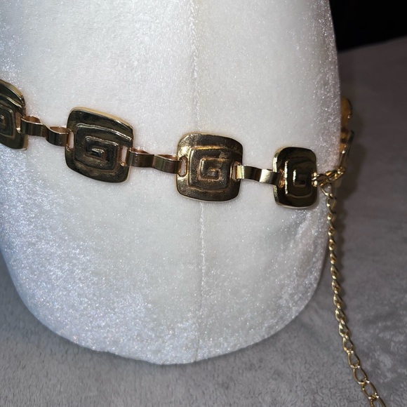 Vintage Goldtone Metal Square Tooled Charms Adjustable Chain Belt main image 11